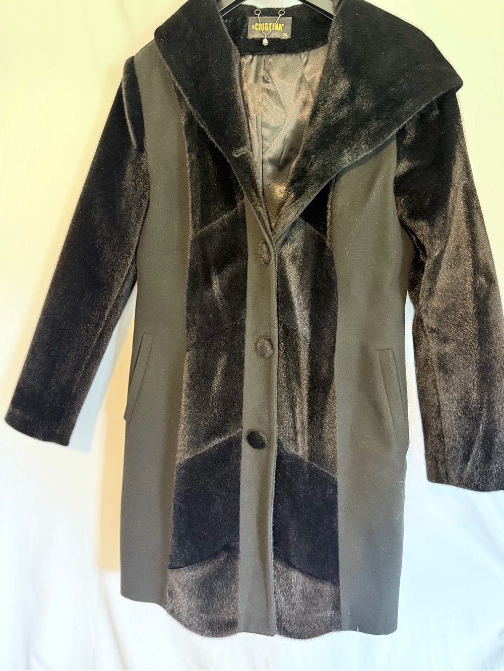 Vintage Kristin Black Faux Fur Trim Coat